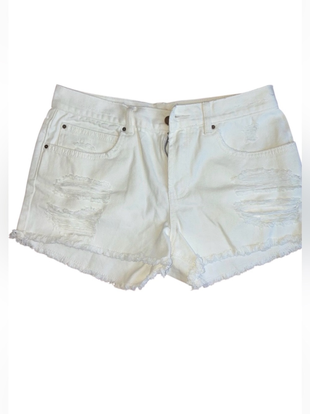 EUC Billabong White Distressed Denim Shorts Women's 29 High Rise Frayed Festival